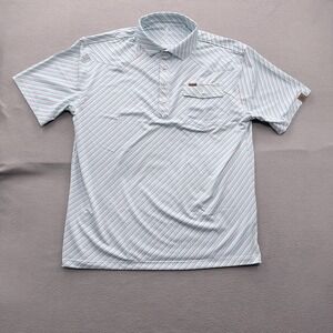 Iron Oak Sawyer Polo Shirt Mens XL Blue Stripe Pocket Performance Stretch Top